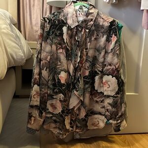 NWOT Haute Hippie Ruffle Front Floral Blouse
